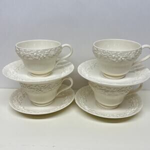 Wedgwood Embossed Queen's Ware Tea Coffee Cups Made in England